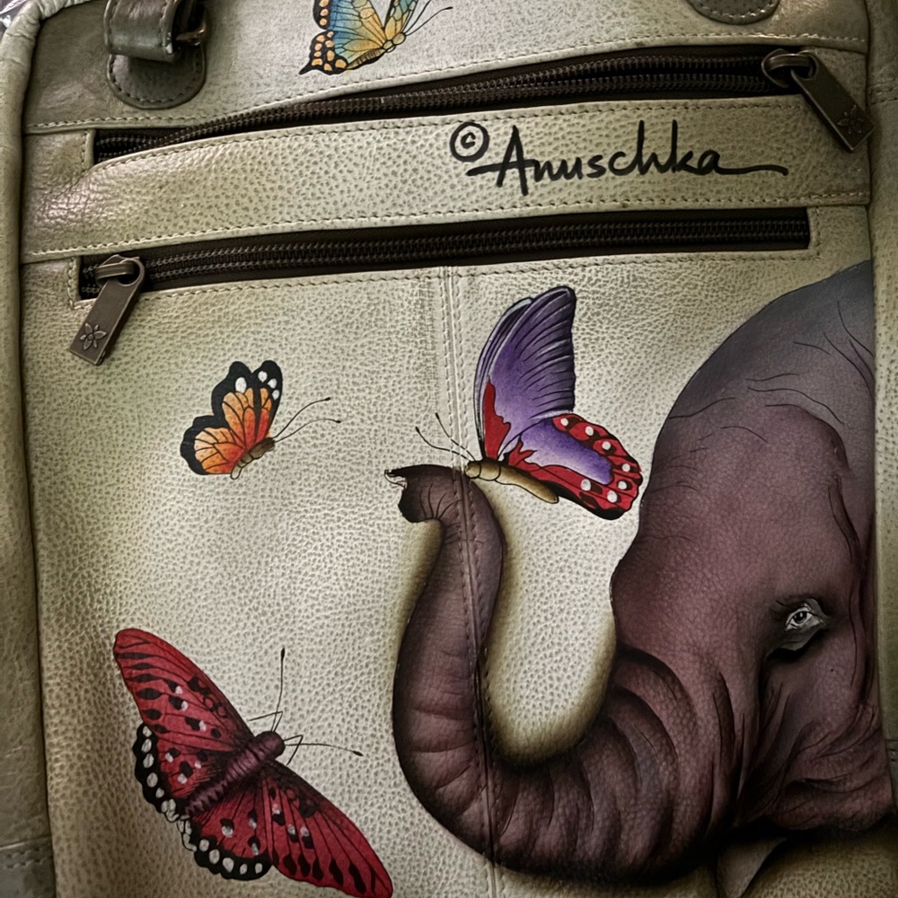 Anuschka Artistic Elephant and Butterfly Crossbody Bag - Picture 2 of 16